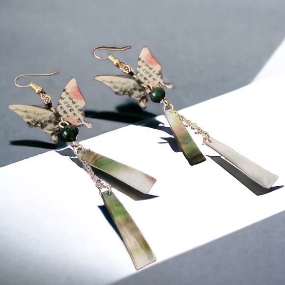 BUTTERFLY CALLIGRAPHY DROP EARRINGS NWOT - Picture 2 of 12